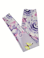 Floral Butterfly Print Skinny Leggings Women's Stretchy Leggings