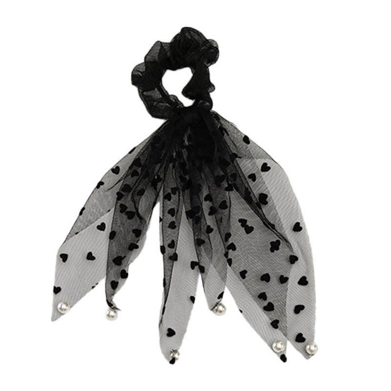Sweet Love Heart Dot Mesh Hair Scrunchies Women Elastic Hair Ties