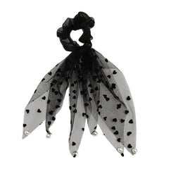 Sweet Love Heart Dot Mesh Hair Scrunchies Women Elastic Hair Ties
