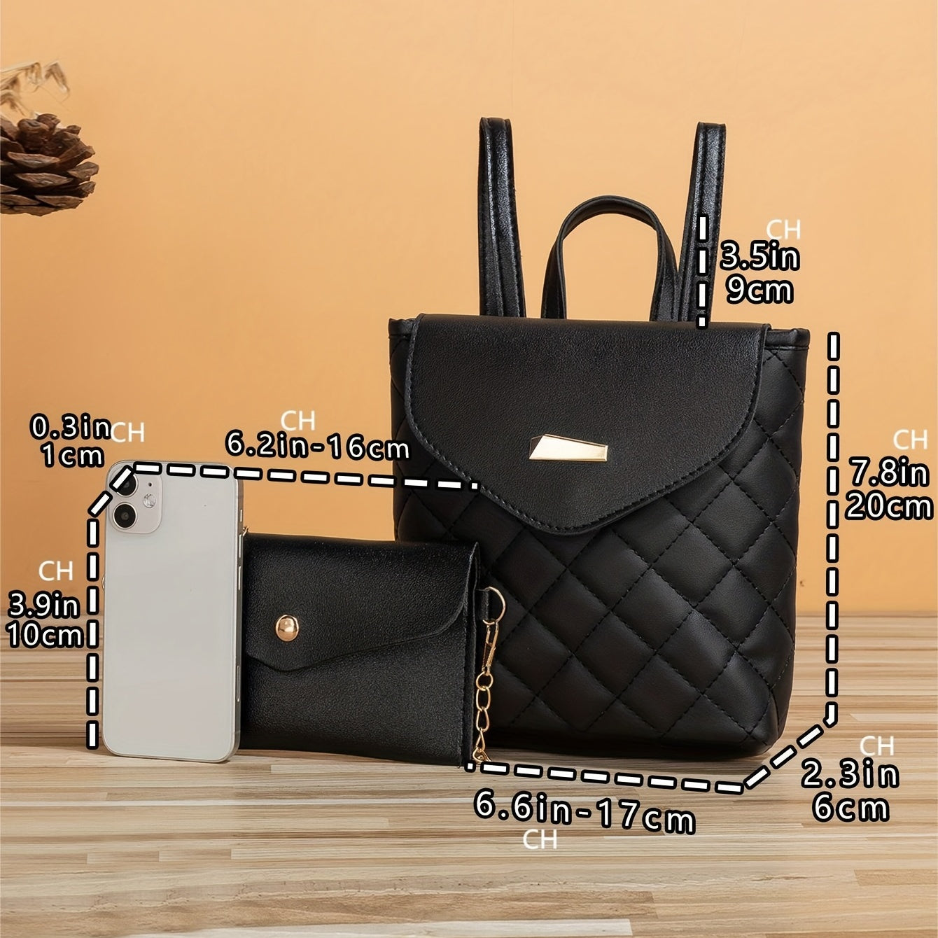 2 Pcs Solid Bag Sets Minimalist Backpack & Shoulder Chain Bag