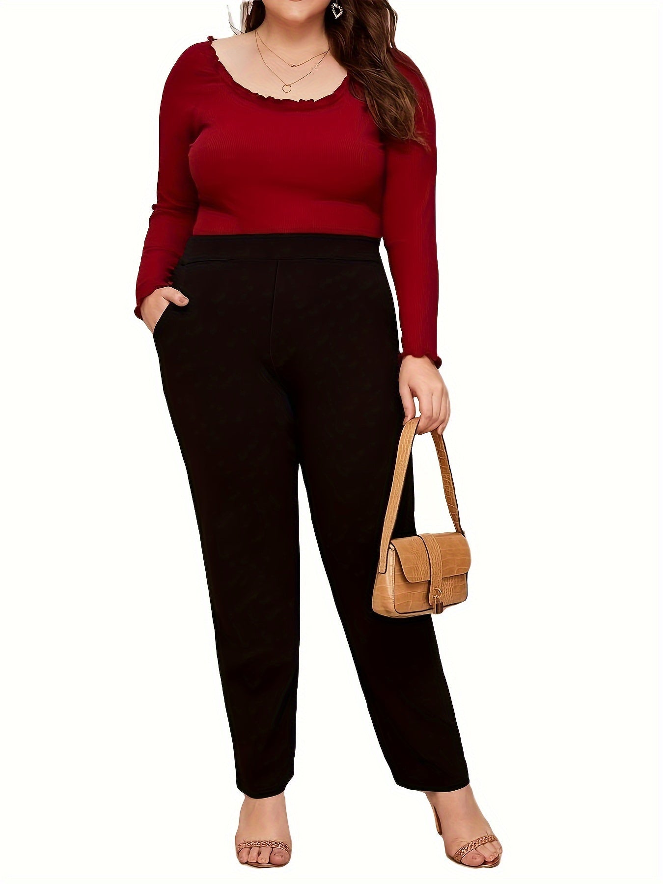 Women's Plus Solid High Rise Medium Stretch Straight Leg Trouser