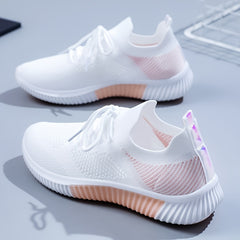 Women's Knit Lace-Up Running Shoes Breathable Lightweight Sneakers
