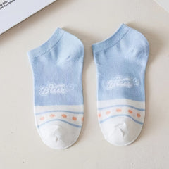 5 Pairs Floral Print Ankle Socks Soft Lightweight Women's Stockings