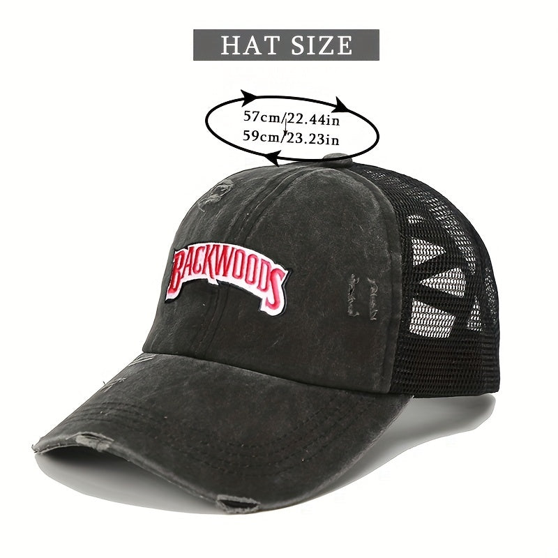 Ponytail Washed Embroidery Baseball Cap Distressed Mesh Trucker Hat