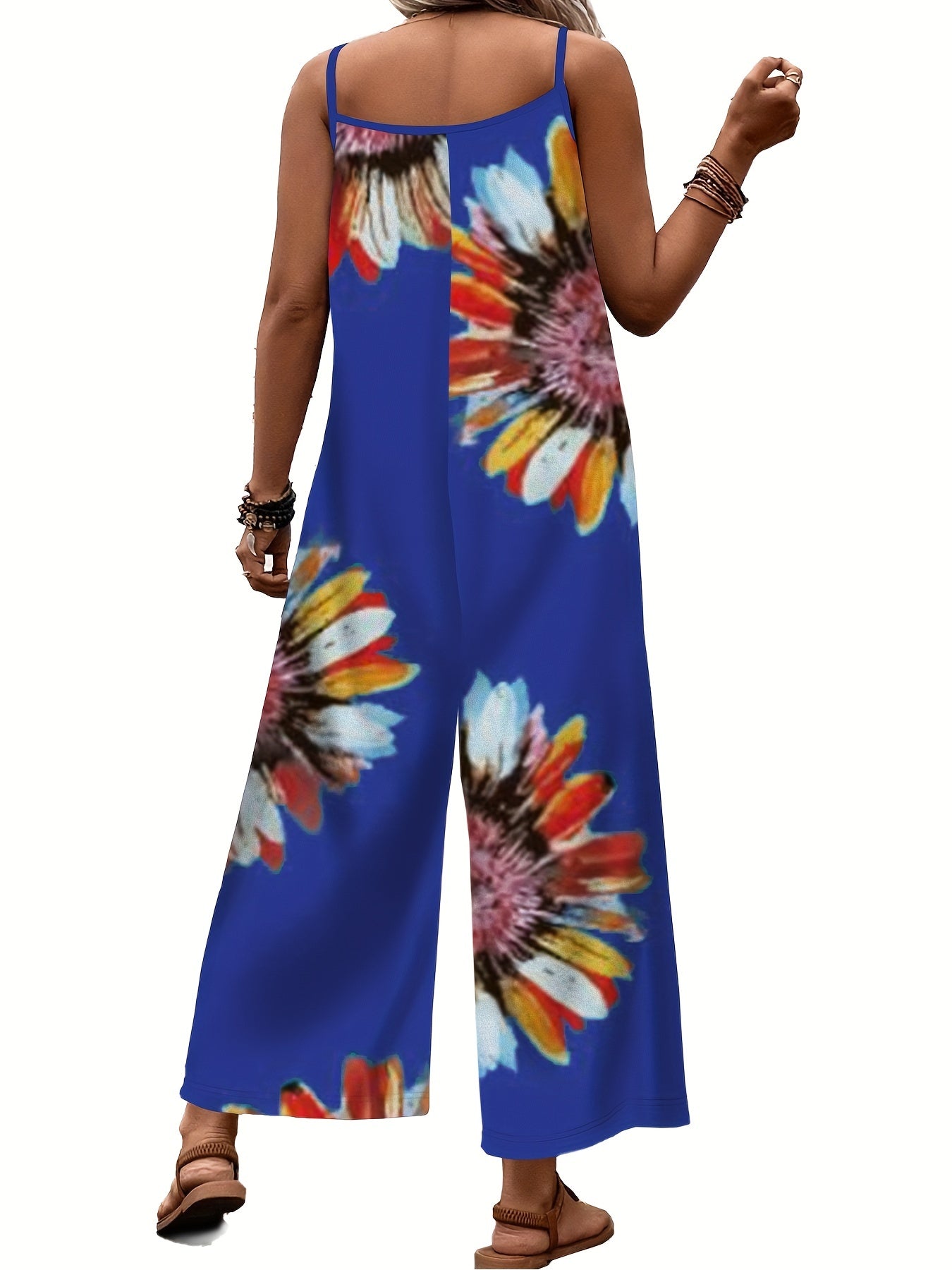  Boho Jumpsuit Tie Dye Floral Print Cami Overall
