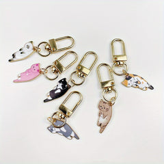 6pcs Cartoon Kitten Enamel Keychain Animal Key Ring Cat Mom Gift