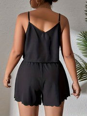  Two Piece Set: Solid Cami Top & Scallop Trim Shorts