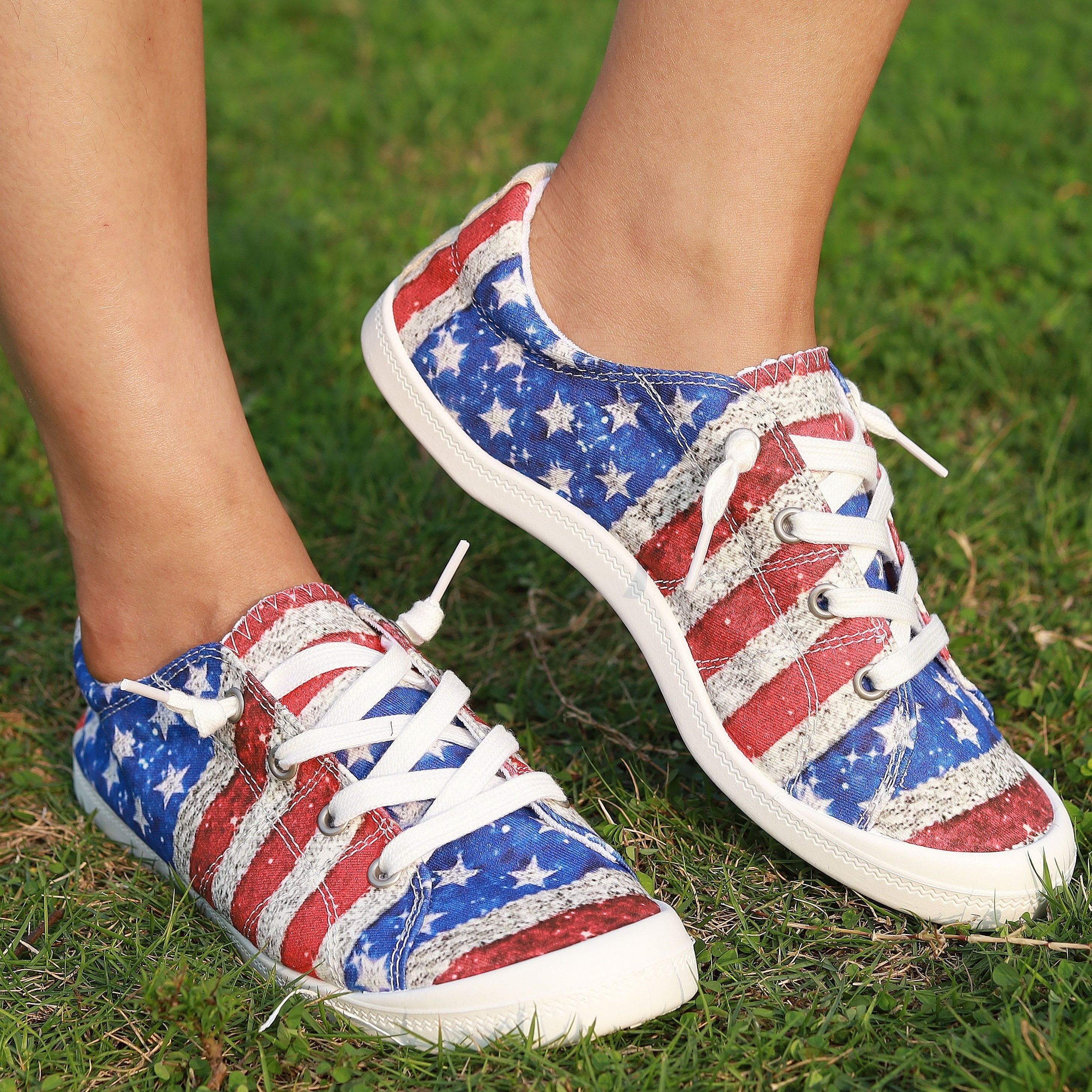 Women's Flag Pattern Canvas Shoes Low Top Flat Sneakers