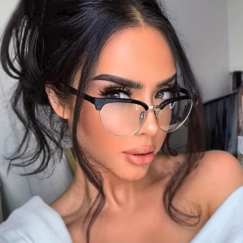 Cat Eye Anti Light Glasses Clear Lens Metal Frame