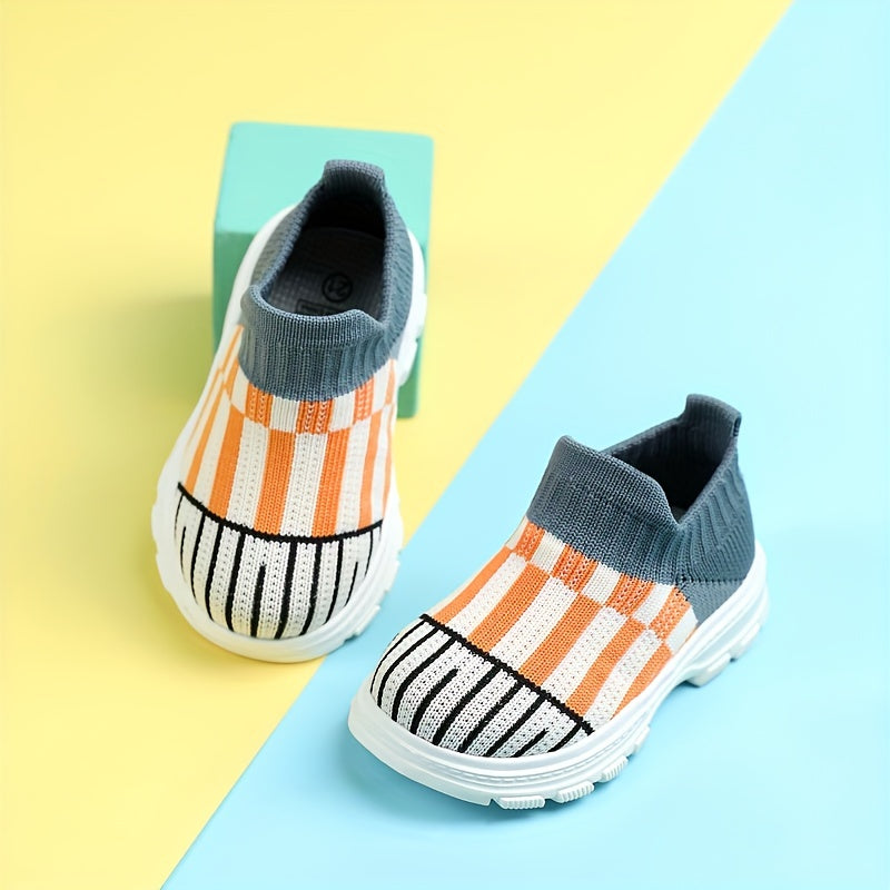 Boys Slip On Sock Shoes Breathable Woven Knit Sneakers Running Shoes