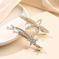 Rhinestone Starfish Hairpin Pearl Shooting Star Side Hair Clip for Women Girls