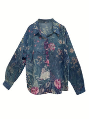  Floral Print Button Up Long Sleeve Blouse