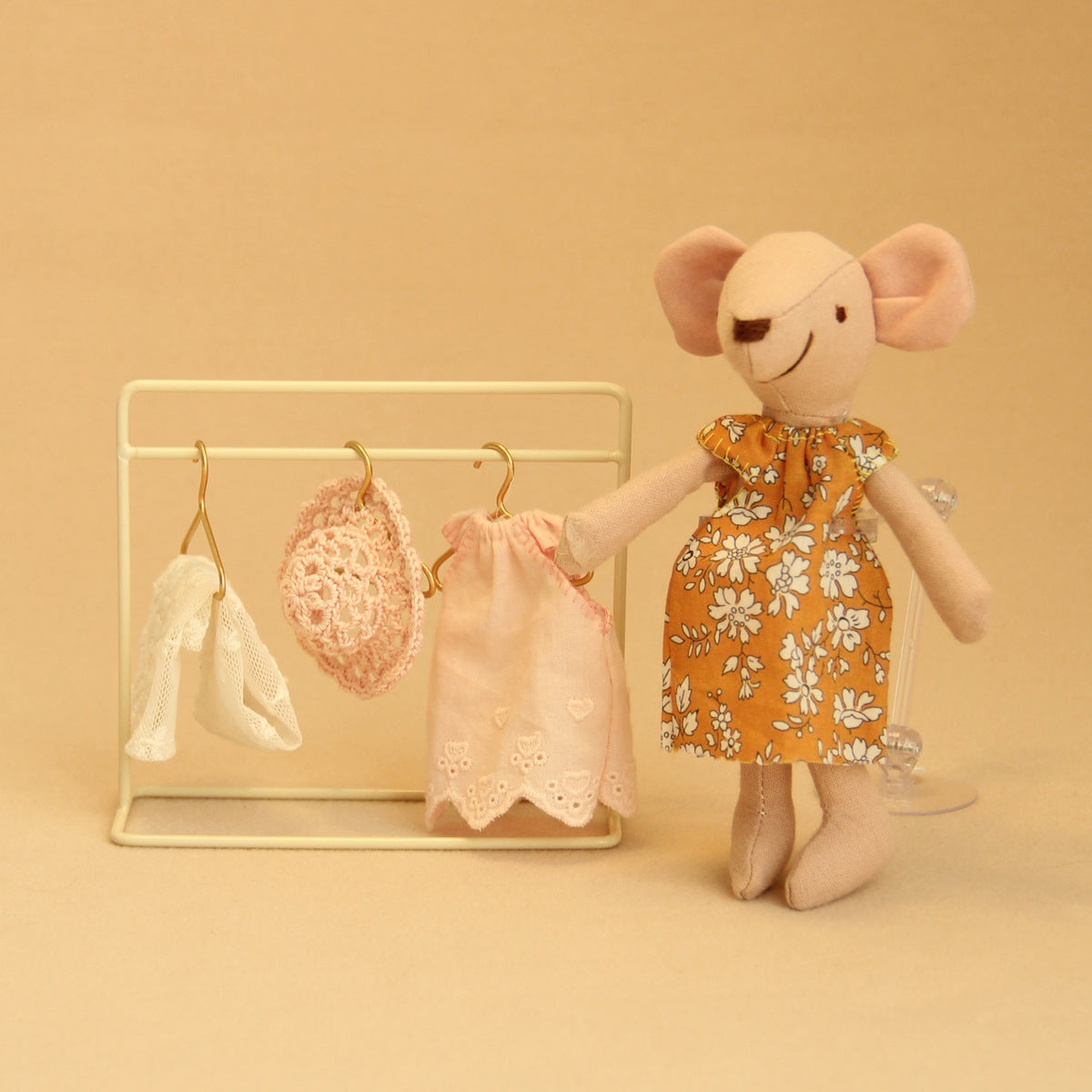 Mini Coat Rack Set with 3 Hangers - Golden Finish