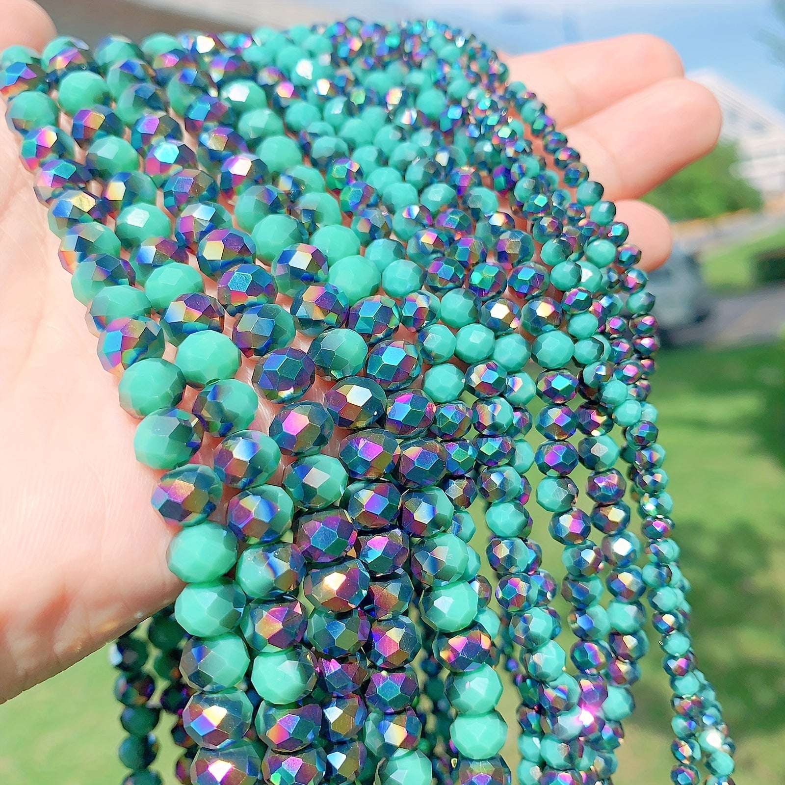 Green Crystal Faceted Colorful Glass Beads Loose Spacer Beads For Diy Bracelet