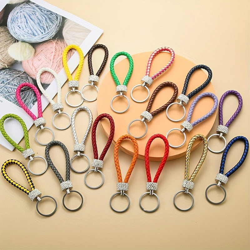 Rhinestone Leather Rope Keychain Ladies Bag Car Key Pendant