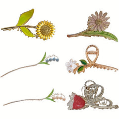 6pcs Flower Hair Claw Large Shark Claw Ponytail Holder
