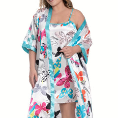  Butterfly Print Cami Dress & Robe Lounge Set