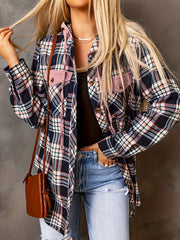  Plaid Print Button Up Long Sleeve Hooded Shacket
