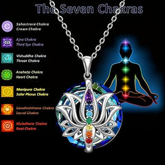 7 Chakra Necklace Lotus Pendant Yoga Chakra Healing Stone Bar Necklace