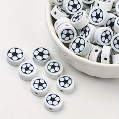 50pcs Football Pattern Soft Pottery Beads DIY Accessories