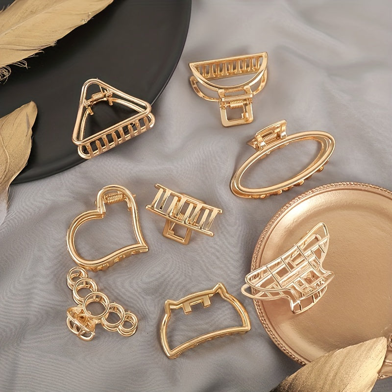 5PCS Hollow Heart Metal Hair Claw Clips Non Slip Mini Golden Geometric Barrettes