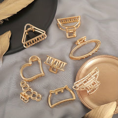 5PCS Hollow Heart Metal Hair Claw Clips Non Slip Mini Golden Geometric Barrettes