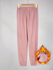 Solid Fuzzy Lounge Pants, Warm & Soft Elastic Waistband Pants
