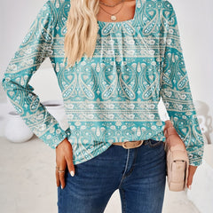  Paisley Print Long Sleeve Boho Blouse