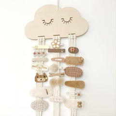 DIY Cloud Wood Chip Hair Clips Storage with 6 Storage Rope