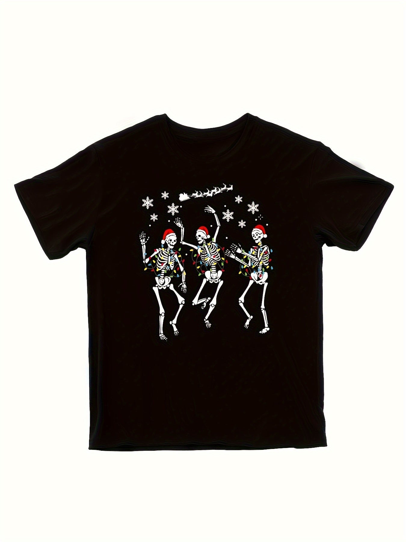 Y2K Christmas Skeleton Dancing Print Men's Short Sleeve T-Shirt