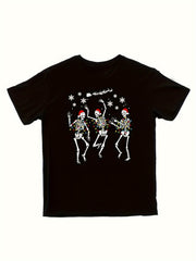 Y2K Christmas Skeleton Dancing Print Men's Short Sleeve T-Shirt