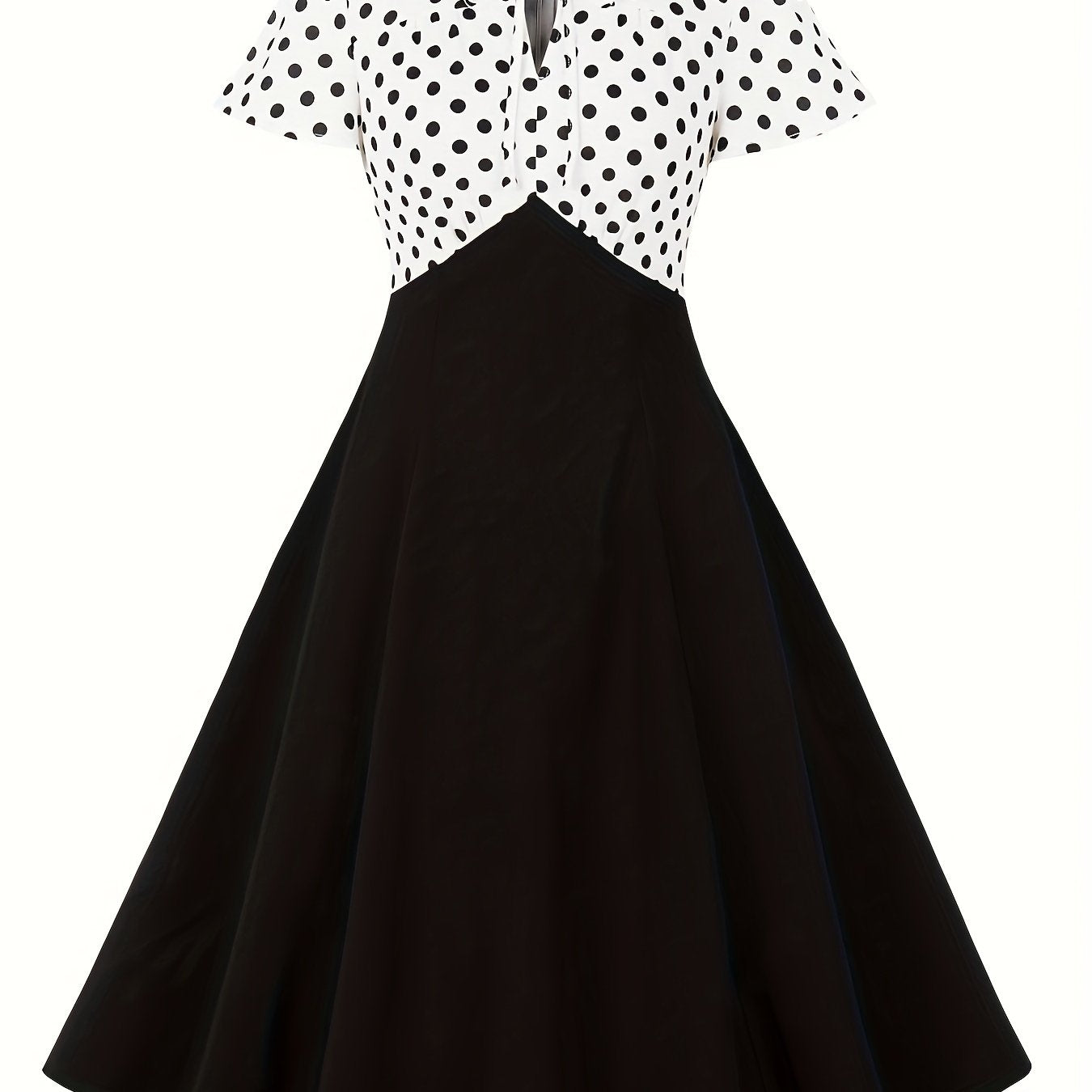  Retro Dress Women's Plus Colorblock Dot Print Short Sleeve