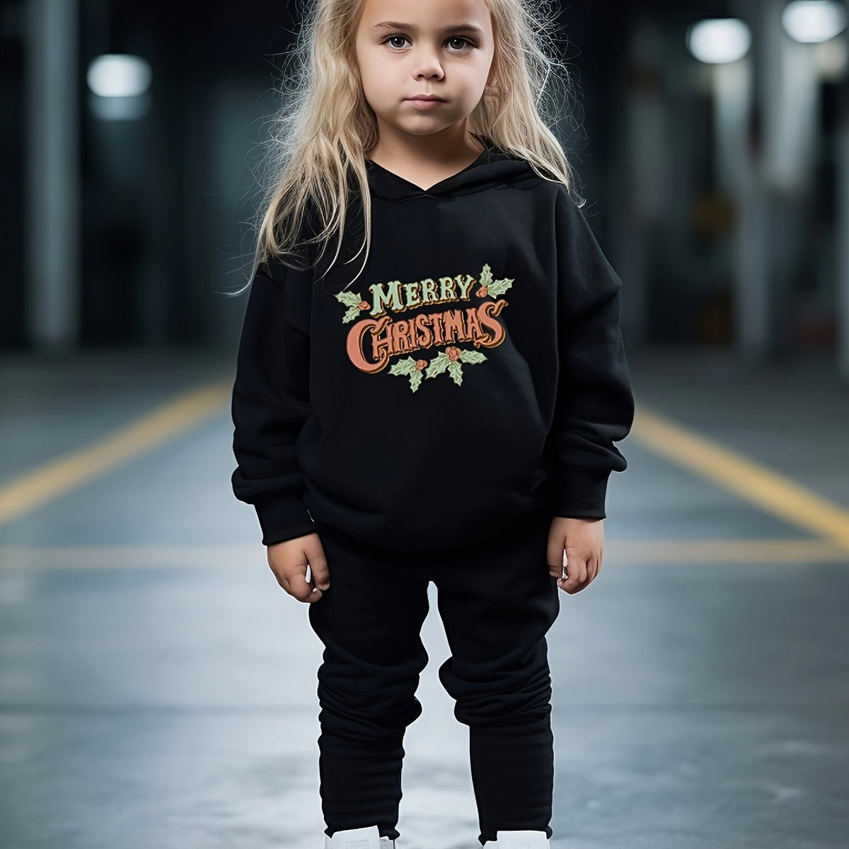 Girls 2pc Alphabet Pattern Hooded Sweatshirt Set