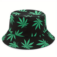 Leaf Print Reversible Bucket Hat Casual Sun Hat For Fishing Travel