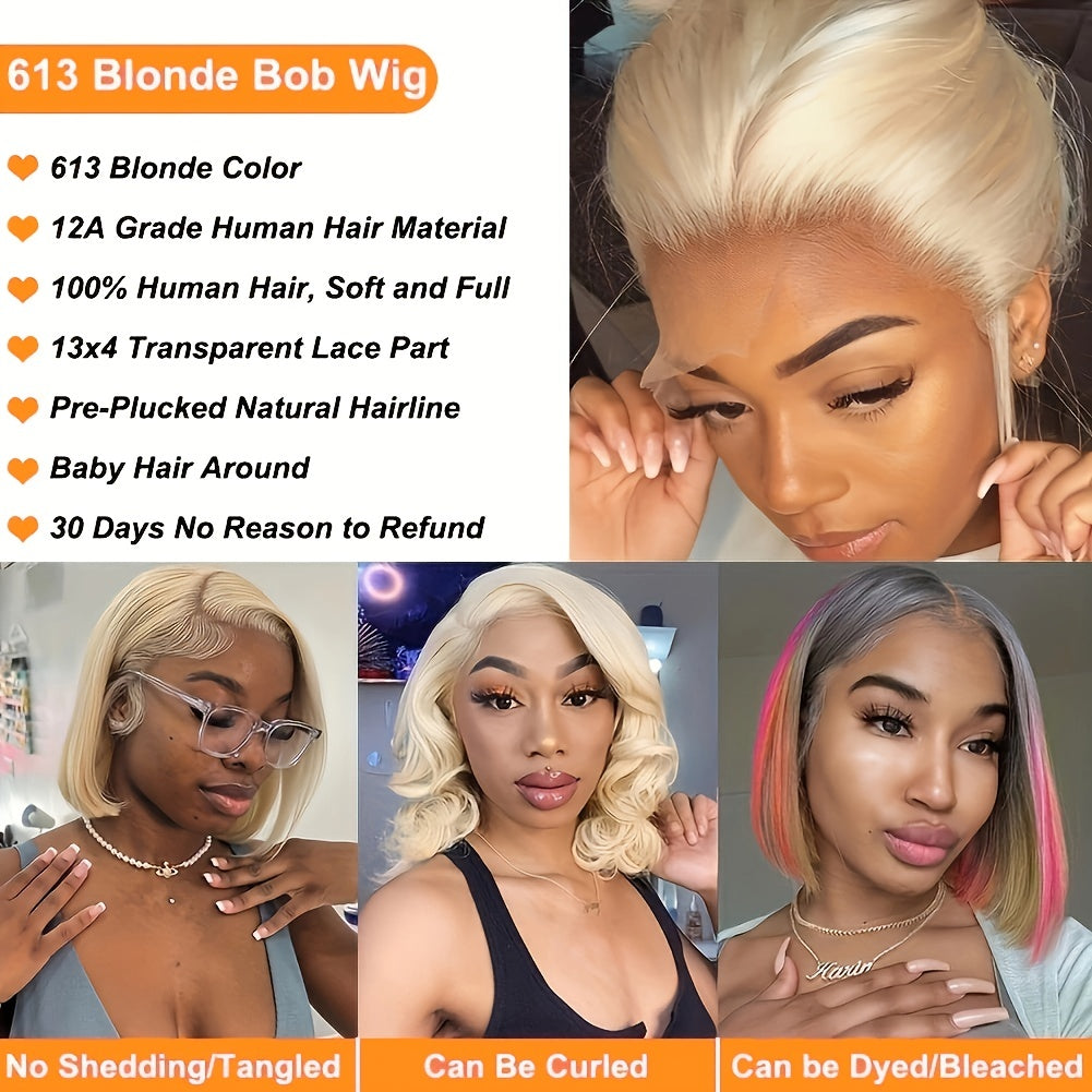 613 Blonde Short Bob Wig Human Hair 13x4 HD Lace Front Wigs