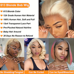613 Blonde Short Bob Wig Human Hair 13x4 HD Lace Front Wigs
