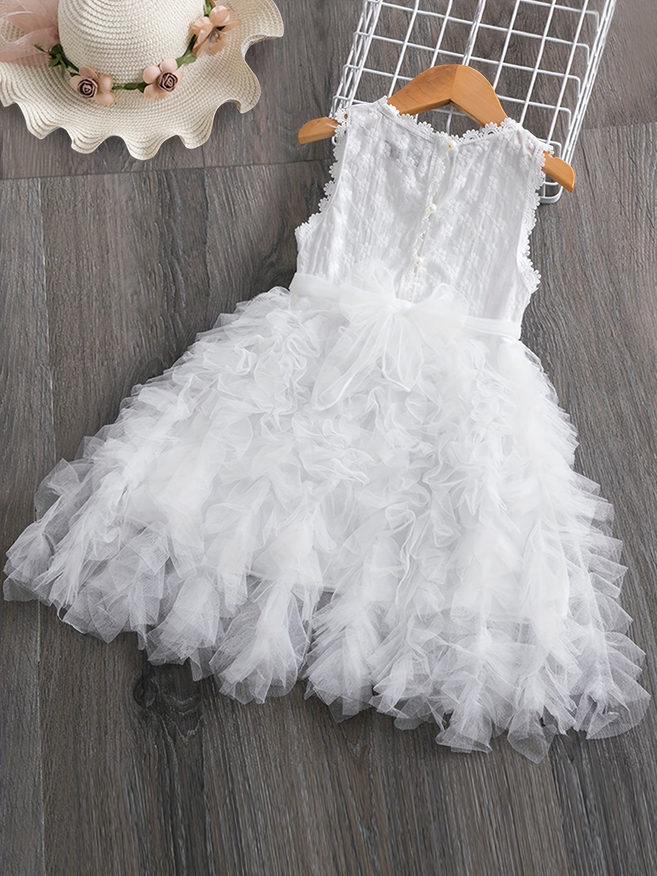Toddler Girls Lace Flowers Embroidery Tutu Dress For Party