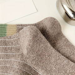 5 Pairs Striped Crew Socks Mid Tube Soft Stockings Women's Hosiery