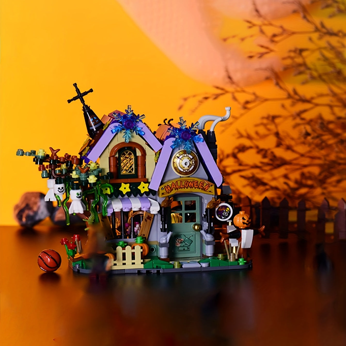 Halloween Magic House Pumpkin Straw Man Cat Mini Building Blocks