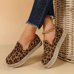 Leopard Print Espadrille Slip On Flatform Shoes