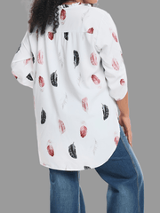  Casual Blouse Women's Plus Feather Print Long Sleeve