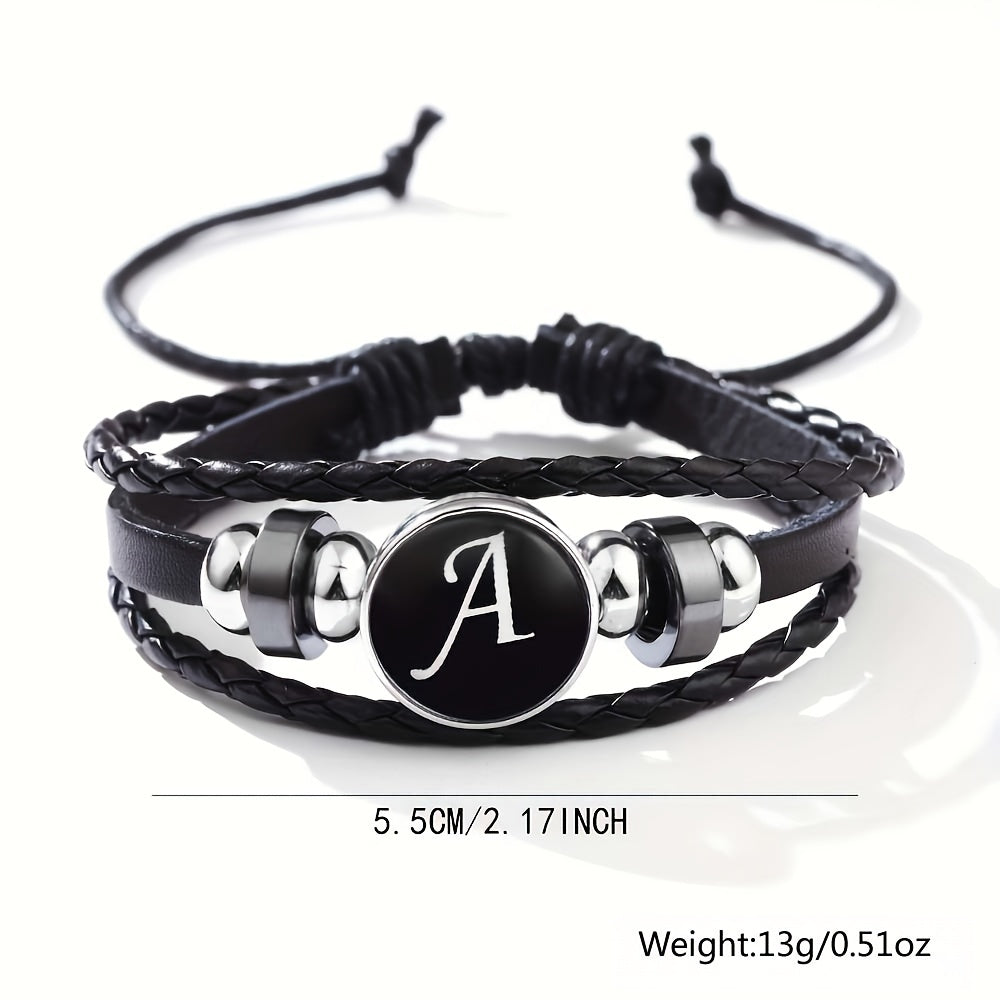 Stackable PU Leather Chain Bracelet with 26 English Letter Pattern