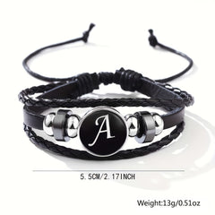 Stackable PU Leather Chain Bracelet with 26 English Letter Pattern