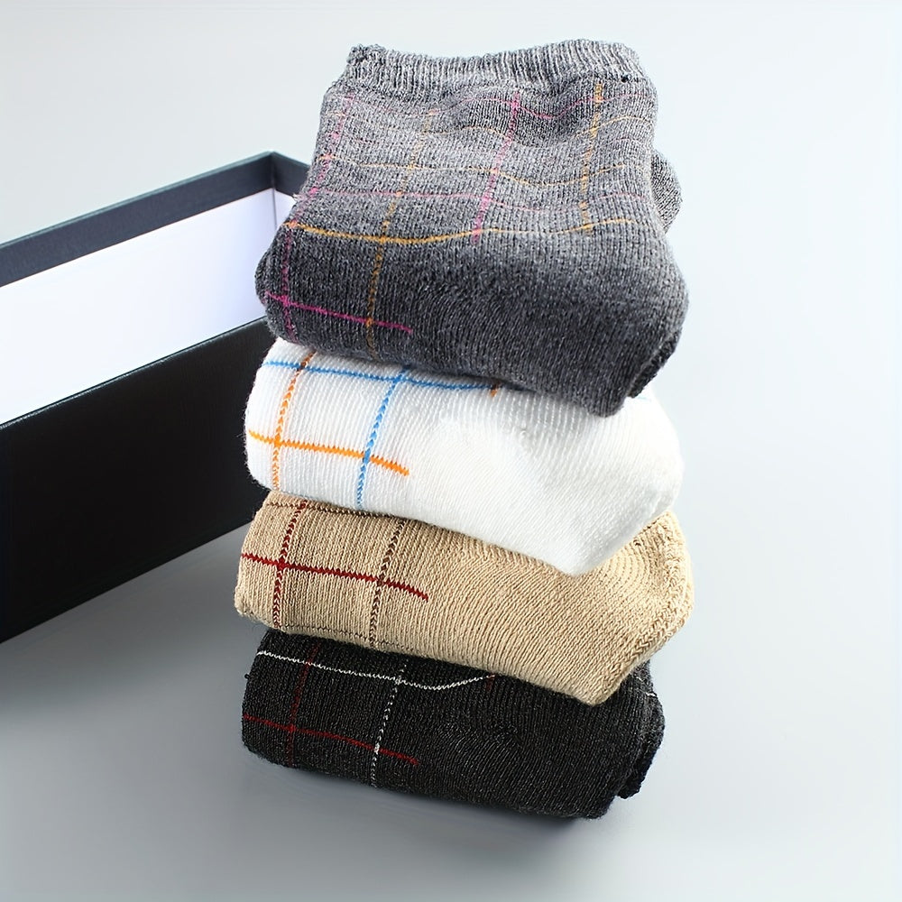 4 Pairs Plaid Crew Socks Soft Mid Tube Women's Stockings