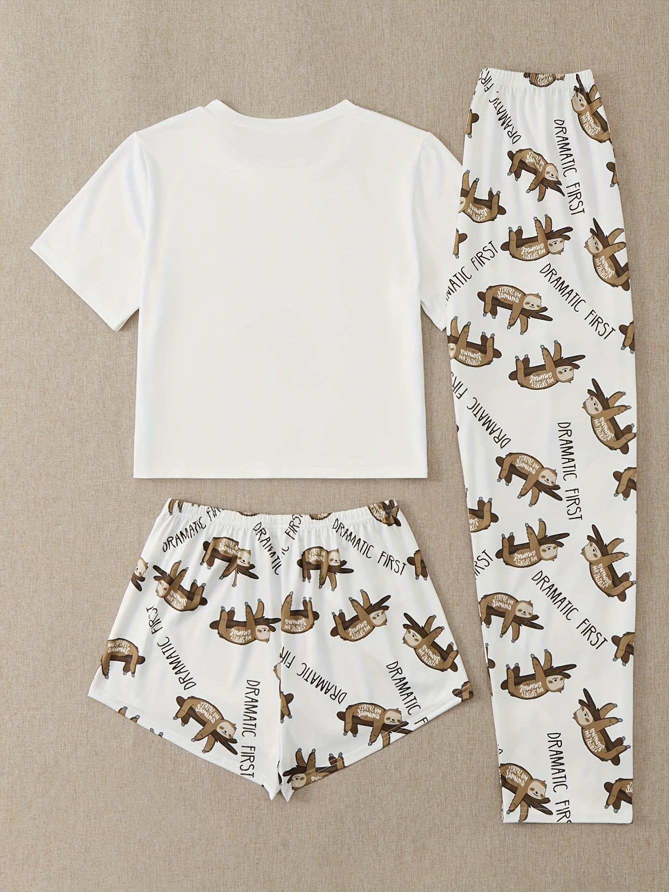Sloth Print Pajama Set Short Sleeve Crew Neck Top & Shorts Women's Sleepwear