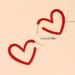 Red Heart Hoop Earrings Retro Style