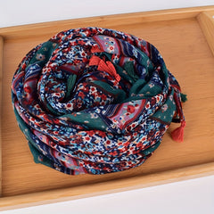 Boho Floral Print Tassel Scarf Block Shawl