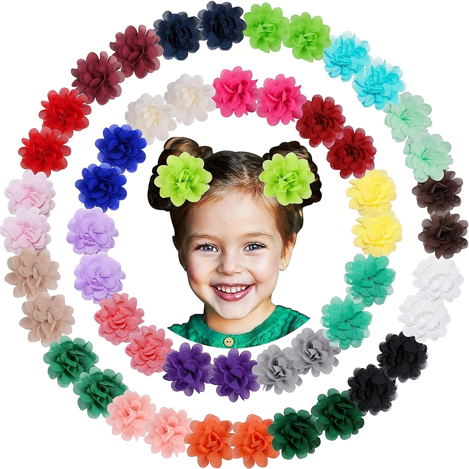 50pcs Chiffon Flower Hair Ties Ponytail Holders Hair Accessories For Girls