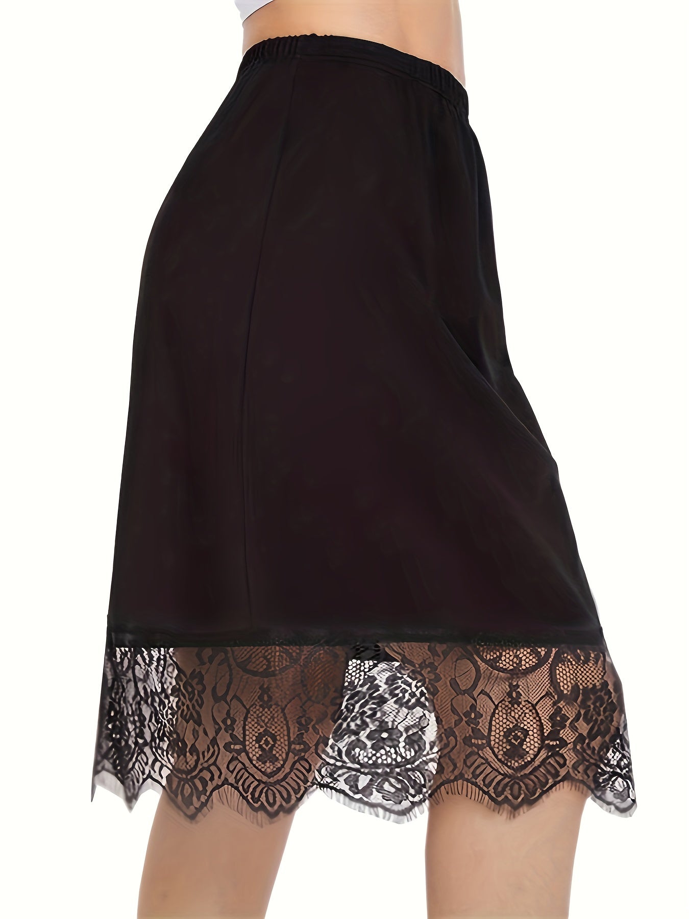 Women's Lace Trim Solid Skirt Sexy Stretch Half Slips Petticoat