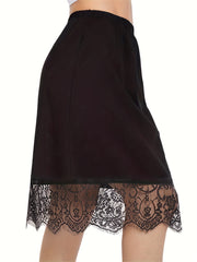 Women's Lace Trim Solid Skirt Sexy Stretch Half Slips Petticoat
